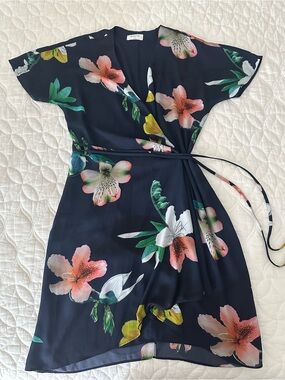 Aritzia Babaton Floral Wrap Dress in Navy